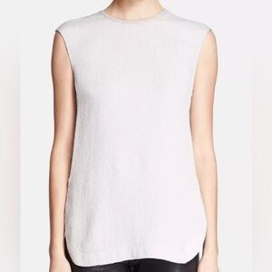 HELMUT LANG | Tissue Silk & Leather Trim Bateau Neckline Tunic Blouse (S)